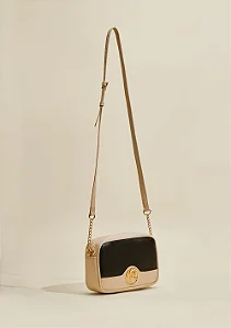 Bolsa Crossbody Alça Corrente Preto Bege