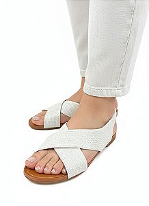 Sandália Rasteira Bordada Paetê Branco Valentina