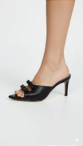 Tamanco de Couro Preto Bico Folha Lacore