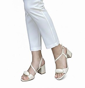 Sandália Salto Bloco Couro Lacore Off White