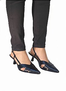 Slingback Couro Preto Feminino Lacore