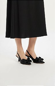 Slingback Lacore Laço Couro Preto Feminino