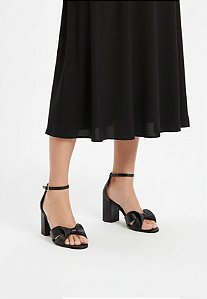 Sandália Preta Salto Bloco Couro Feminina