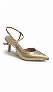 Slingback Couro Lacore Dourado Elegante