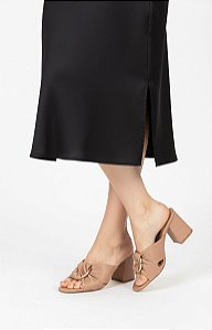 Tamanco Bottero Couro Nude Salto Bloco