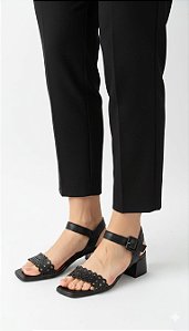 Sandália Salto Baixo Couro Preto Bottero