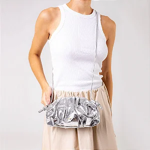 Bolsa Tiracolo Couro Prata Cecconello