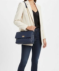 Bolsa Azul Marinho Couro Gloss Alça Dupla