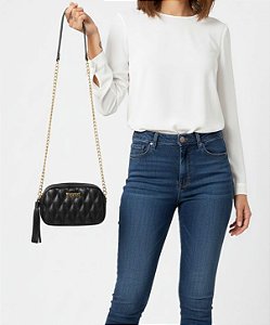 Bolsa Pequena Preta Couro Gloss Elegante