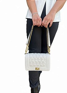 Bolsa Off White Couro Correntes Douradas Gloss