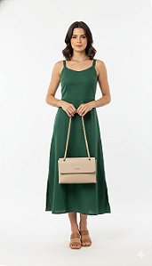 Bolsa Média Nude Couro Correntes Douradas Scamboo