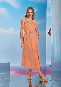 Vestido Midi Feminino em Viscose com Cinto