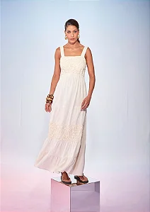 Vestido Longo Cru Haes com Bordados