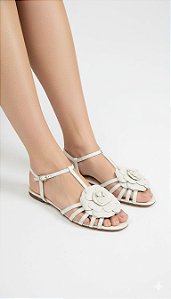 Sandália Rasteira Flor Off White Cecconello