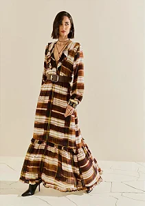 Vestido Morena Rosa Solto Decote V Manga Longa