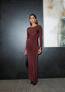 Vestido Zinco Longo Manga Longa Ajustado