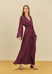 Vestido Longo Bordô Manga Longa Maria.Valentina