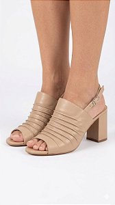 Sandália Salto Bloco LaCore Couro Nude