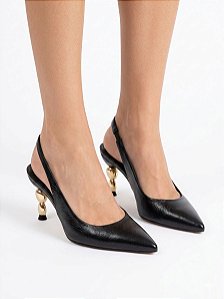 Slingback preto Cecconello salto dourado
