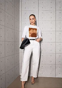 Calça Zinco Cenoura Alta Off White Algodão