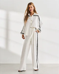 Calça Off White Folhas Delicadas Haes