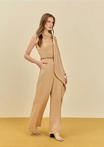 Macacão Longo Solto Maria.Valentina Bege