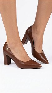 Scarpin Couro Conhaque Salto Bloco 7cm Bottero