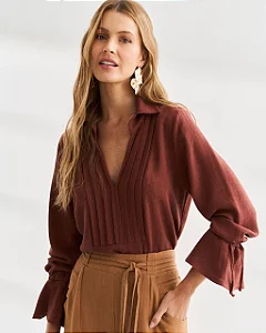 Blusa Haes elegante em viscose e linho