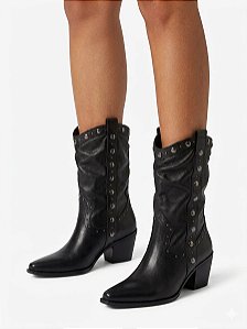 Bota Cano Médio Couro Preto Cecconello
