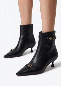 Bota Cano Curto Couro Preto Cecconello