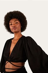 BLUSA AMARRAÇÃO COM MANGA PRETA FARM 304470