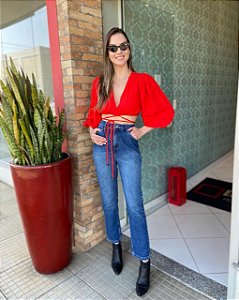 BLUSA AMARRAÇÃO COM MANGA VERMELHA FARM 304470