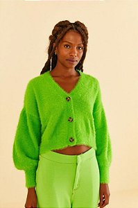 CARDIGAN CURTO TRICOT PELINHO VERDE FARM 315017