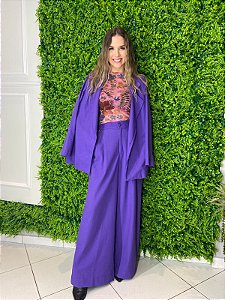 CALÇA RETA PREGAS FRENTE ROXO FARM 313256