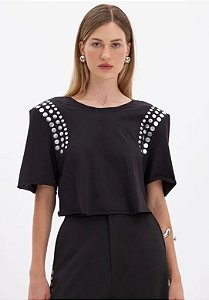 T-SHIRT CURTA COM TACHAS PRETO MYFT 502TS003682