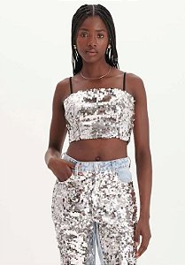 BLUSA CROPPED DE PAETE PRATA MYFT 502BL006979
