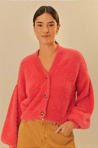 CARDIGAN CURTO TRICOT PELINHO CORAL FARM 326438