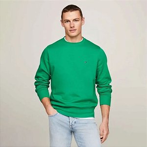 FLAG LOGO SWEATSHIRT VERDE MOLETOM GOLA C TOMMY HILFIGER