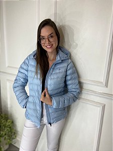 JAQUETA FEMININA CLASSICA COM CAPUZ REMOVIVEL E ZIPER AZUL CLARO TOMMY HILFIGER