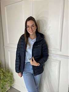 JAQUETA FEMININA CLASSICA COM CAPUZ REMOVIVEL E ZIPER AZUL MARINHO TOMMY HILFIGER