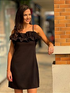 VESTIDO DE ALÇA COM BABADO PRETO MYFT 502VE010355