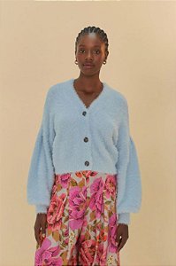 CARDIGAN FEMININO CURTO PELINHO AZUL CLARO FARM 337367
