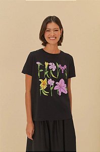 TSHIRT FIT FARM RIO FLORES PRETA ESTAMPADO FARM 343338