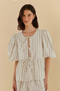 BLUSA MANGAS LISTRAS BICOLOR BEGE FARM 339029