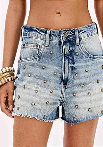 Short Jeans Relaxed Cintura Alta com Aplicações MYFT