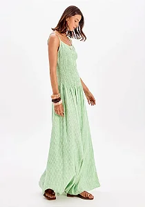 Vestido Longo De Alça Com Linho Listrado MYFT