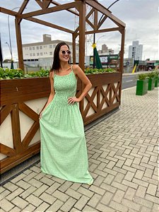 Vestido Longo De Alça Com Linho Listrado MYFT 502VE011790