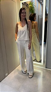 Calça Feminina Malha Linho Calvin Klein Jeans Off White CF5PC10CM057_0111