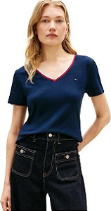 CAMISETA 1X1 RIB RWB SLIM V-NK S/S TEE AZUL MARINHO TOMMY HILFIGER THWW0WW49425