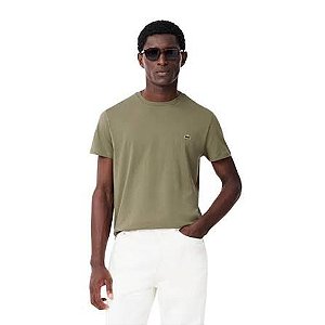 T-SHIRT MASCULINO VERDE MILITAR ALGODÃO PIMA LACOSTE TH6709 23 BMY